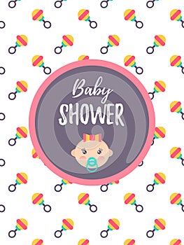 Vertical baby shower card with a cute baby girl. ItÃ¢â¬â¢s a girl photo